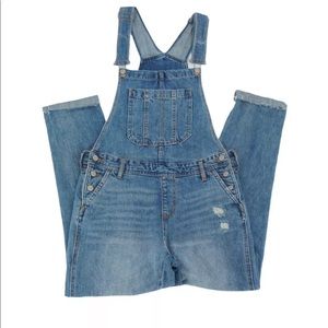 Aeropostale Distressed Denim Bib Overalls Cuffed Straight Side Buttons Women' XS